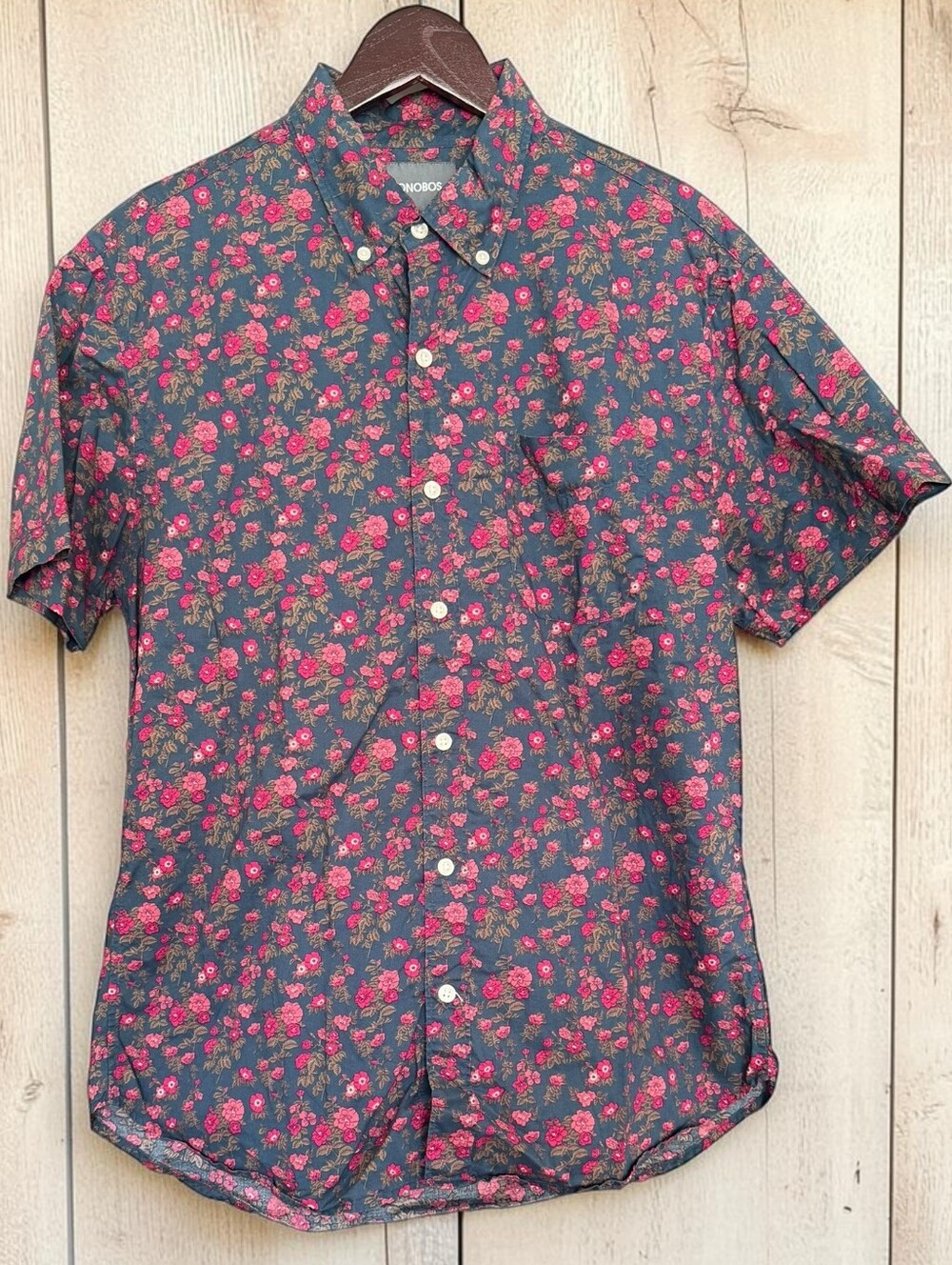 Bonobos Men's Medium Black Floral Button Up Shirt Standard Fit Short Sleeve